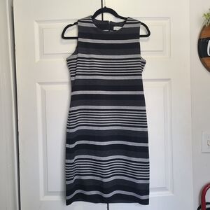 Calvin Klein Black and Gray Striped‎ Midi Dress 8